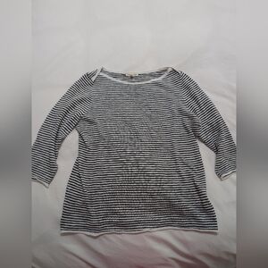 Eileen Fisher Black White Organic Linen Cotton Striped Sweater Small